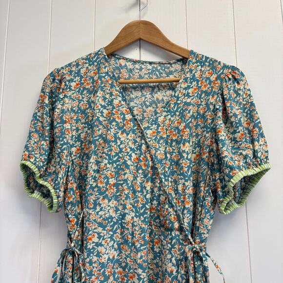 Handmade Cottage Prairie Trad‎ Wife Faux Wrap Midi Dress Size L Peasant Tassels - Picture 2 of 10